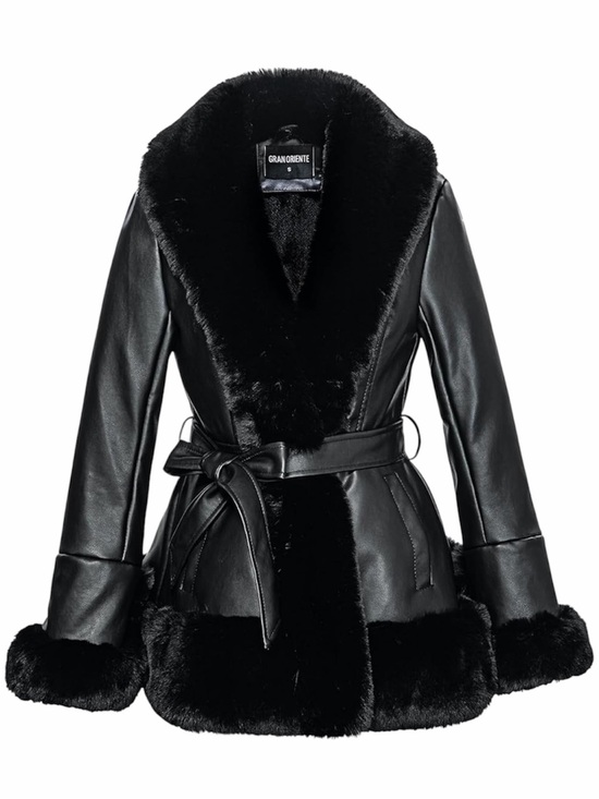 GRAN ORIENTE Jackets & Blazers - GRAN ORIENTE Faux Leather Peplum Jacket with Faux Fur Trim - M
